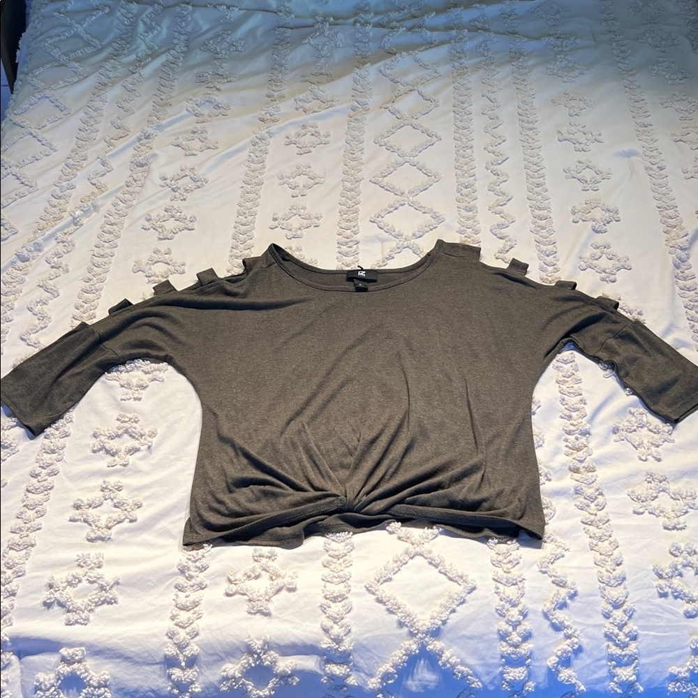 Dark olive Twist Front Top with Cutout Sleeves